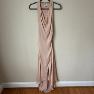 Haute Hippie Light Blush Pink Scoop Neck Asymmetrical Slit Silk Dress Size XS